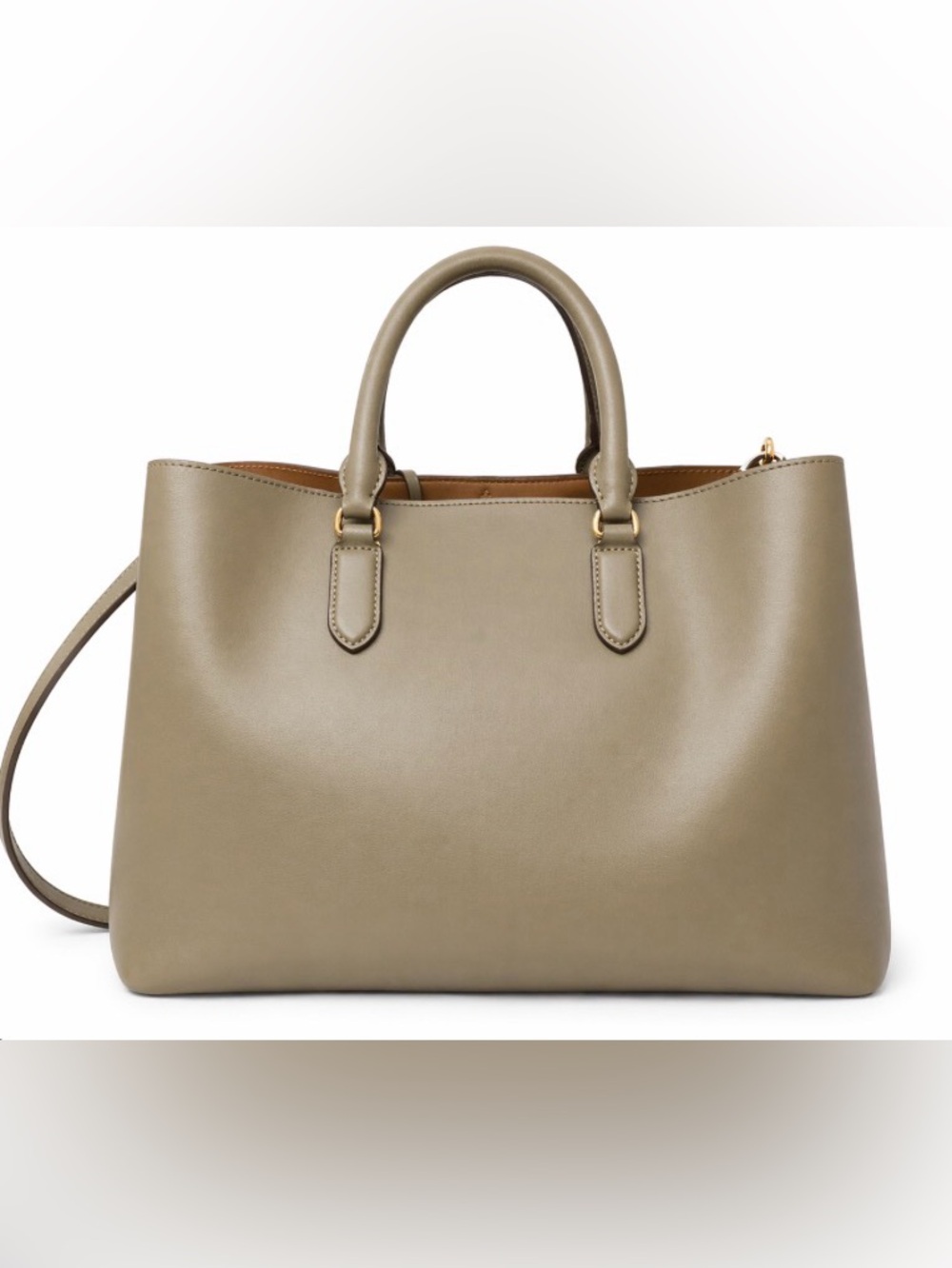 Ralph Lauren Olive-Taupe Leather Tote with Gold Hardware - Picture 3 of 7